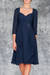 Navy 3/4 Sleeves Knee Length Ruffle Chiffon Mother of the Bride Outfits with Lace - Prom Dresses