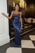 Navy Backless Long Sleeveless Halter Prom Dress