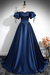 Navy Blue A-Line Pleated Off-The-Shoulder Prom Dress