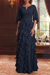 Navy Blue Chiffon Mother of the Bride Dress Flutter Sleeves with Cascading Ruffles