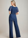 2 Mother of the Bride Pantsuits with V-Neck Ruched Detail Flutter Sleeves and Floor-Length Beading
