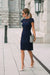 Navy Blue Lace Formal Dresses Knee Length Mother of the Bride Dress Cap Sleeves