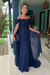 Navy Blue Off-The-Shoulder Mermaid Chiffon Wedding Guest Dresses Long with Appliques - Prom Dresses