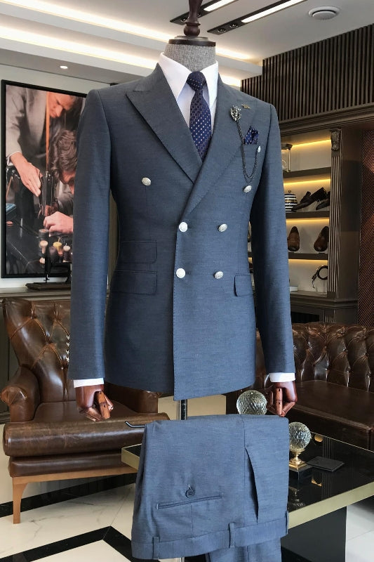 Ivory 2 Piece Double Breasted Peak Lapel Business Suits main image 1