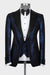 Herbert Fashion Navy Blue Jacquard Peaked Lapel Three Pieces Prom Suits