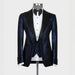 Herbert Fashion Navy Blue Jacquard Peaked Lapel Three Pieces Prom Suits