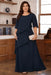 Navy Blue Plus Size Ruffles Chiffon Mother of the Bride Dress Scoop Neck with Half Sleeves