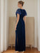 V-Neck Short Sleeve Floor-Length Velvet Sheath Dress with Ruffles and Appliques for the Mother of the Bride