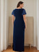 V-Neck Short Sleeve Floor-Length Velvet Sheath Dress with Ruffles and Appliques for the Mother of the Bride