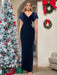 V-Neck Short Sleeve Floor-Length Velvet Sheath Dress with Ruffles and Appliques for the Mother of the Bride