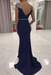 Navy Blue Sequined Fitted Cap Sleeve Mermaid Prom Dress Formal Gown Back View