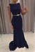 Navy Blue Sequined Fitted Cap Sleeve Mermaid Prom Dress Formal Gown Front View