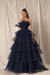 Navy Blue Strapless Mermaid Evening Gown with Layers and Sleeveless Design