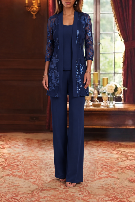 Navy Blue three-piece mother of the bride pantsuit