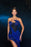 Navy Blue Tulle Prom Dress: Asymmetrical with Black Corset Slit Sequins Pleated