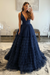 Navy Blue Tulle Formal Evening Dresses 
