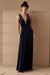 Navy Blue Evening Dress A-Line V-Neck Floor-Length Sleeveless Zipper Velour Formal Dinner Dresses