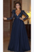 Navy Elegant Long Sleeve Formal Dress with Beads A Line Sparkle V Neck Evening Dresses - Prom Dresses