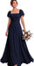 Bridelily Women's Flutter Sleeves Bridesmaid Dresses Square Neck Chiffon Maxi Dres - Navy