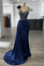 Navy Luxury Glitter Rinstones Mermaid Prom Dresses Sleeveless with Sweep Train - Prom Dresses