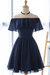 Navy Off Shoulder Chiffon Homecoming Dress