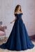 Off Shoulder Lace Prom Dress - Navy