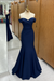 Navy Off-the-shoulder Sweetheart Sleeveless Long Mermaid Prom Dress - Prom Dresses