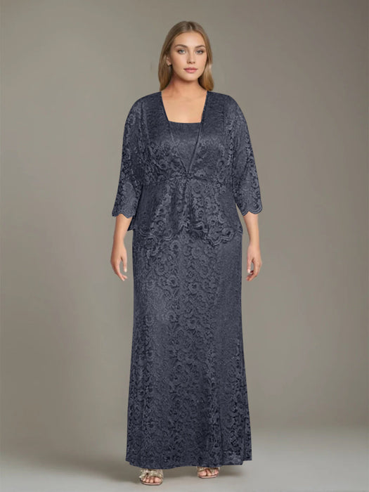 Plus Size 2-Piece Mother of the Bride Dress Set with Square Neck and Floor-Length Sheath