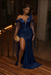 Navy Sequins Prom Dress Asymmetric Mermaid Evening Gown with Tassels