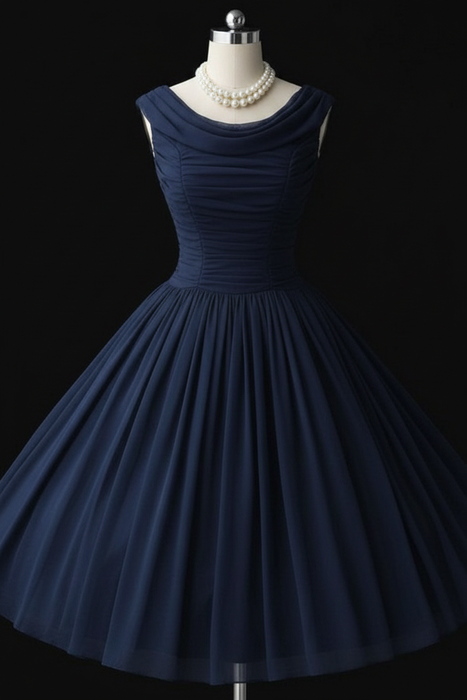 Navy Simple A Line Chiffon Short Prom Dresses tulle Homecoming Dresses