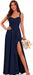 Women's Chiffon Bridesmaid Dresses Long Evening Formal Gown with Slit - Navy