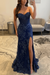 Navy Sweetheart Lace Mermaid Evening Dress Sequins Corset Prom Dress with Appliques