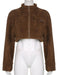 Faux Fur Coats Coffee Brown Turndown Collar Long Sleeves Zipper Oversized Women Coat
