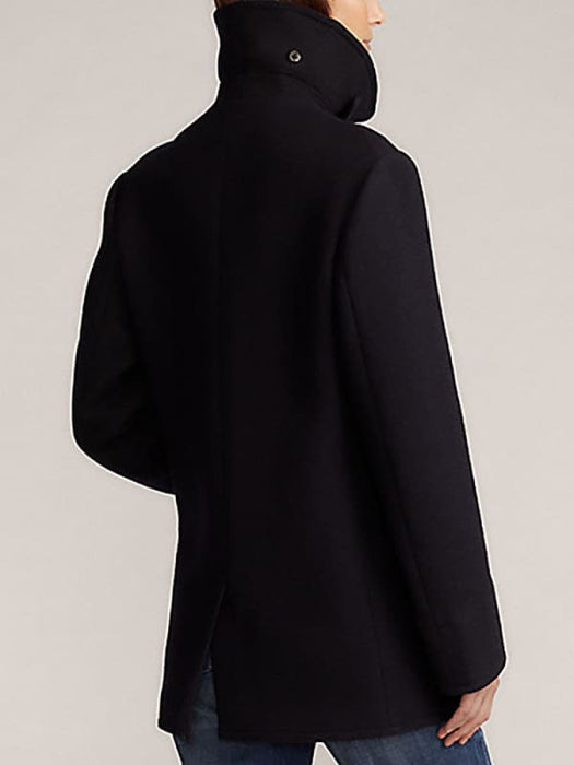 Faux Fur Coats For Women High Collar Long Sleeves Black Casual Trench Coats