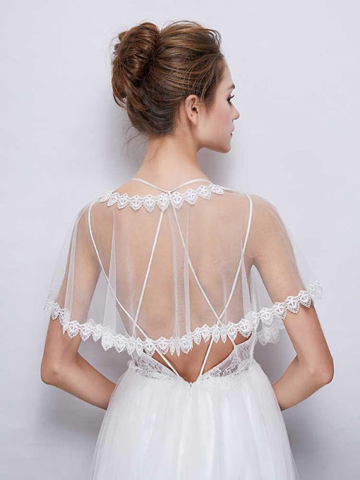 New White Sheer Tulle Applique Wedding Wraps | Bridelily - wedding wraps