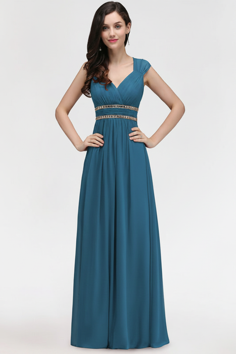 Ocean Blue Chic Ruched Chiffon Aline Formal Dress Bridesmaid Dress with Beadings