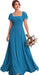 Bridelily Women's Flutter Sleeves Bridesmaid Dresses Square Neck Chiffon Maxi Dres - Ocean Blue