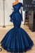 Ocean Blue Glitter Mermaid Prom Dress Long Sleeves Floral Lace Party Dress - Prom Dresses