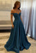 Ocean Blue Off-the-Shoulder A-line Evening Dress Lace Prom Dress Long