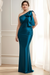 Ocean Blue One Shoulder Champagne Satin Mermaid Evening Dress Long Wedding Guest Dress