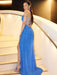 Ocean Blue Straps Prom Dress with Split
