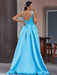 Ocean Blue V-Neck Sleeveless Prom Dress