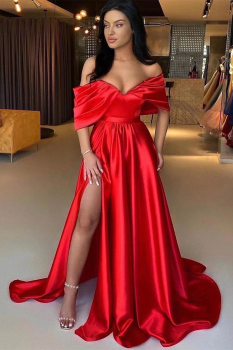 Off-Shoulder A-Line Prom Gown with Daring Split