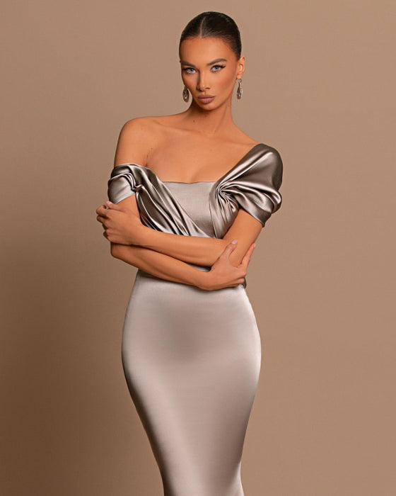 Off-Shoulder Beauty with Pleated Details