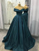 Off Shoulder Blue-Green Long Prom Dresses, Off Shoulder Green Formal Evening Dresses, Off Shoulder Prom Gown