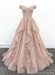 Off Shoulder Pearl Pink Lace Long Prom Dress Lace Formal Evening Dress