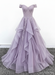 Off Shoulder Lavender Lace Long Prom Dress Lace Formal Evening Dress