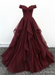 Off Shoulder Burgundy Lace Long Prom Dress Lace Formal Evening Dress