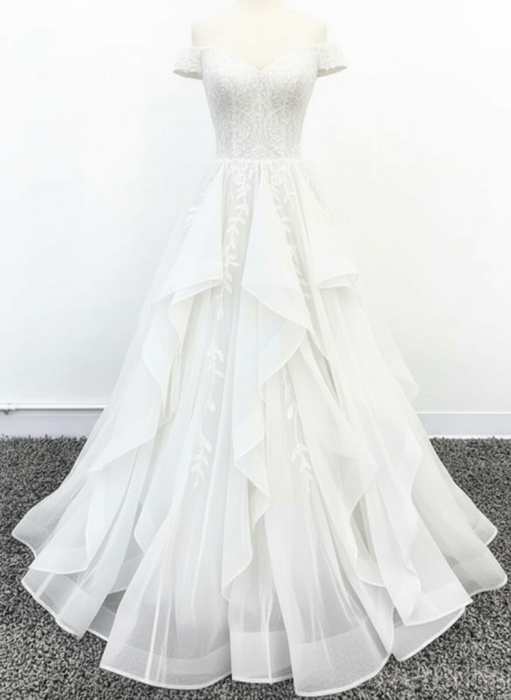 Off Shoulder White Lace Long Prom Dress Lace Formal Evening Dress