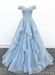 Off Shoulder Sky Blue Lace Long Prom Dress Lace Formal Evening Dress